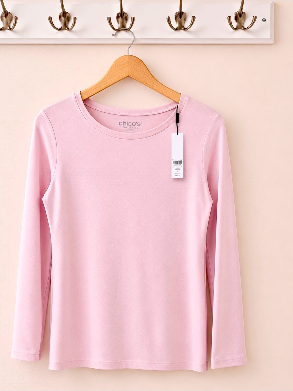 Chico’s Long Sleeve Layer Top Basic Knit Tee NWT Crew Neck Blush Pink Medium